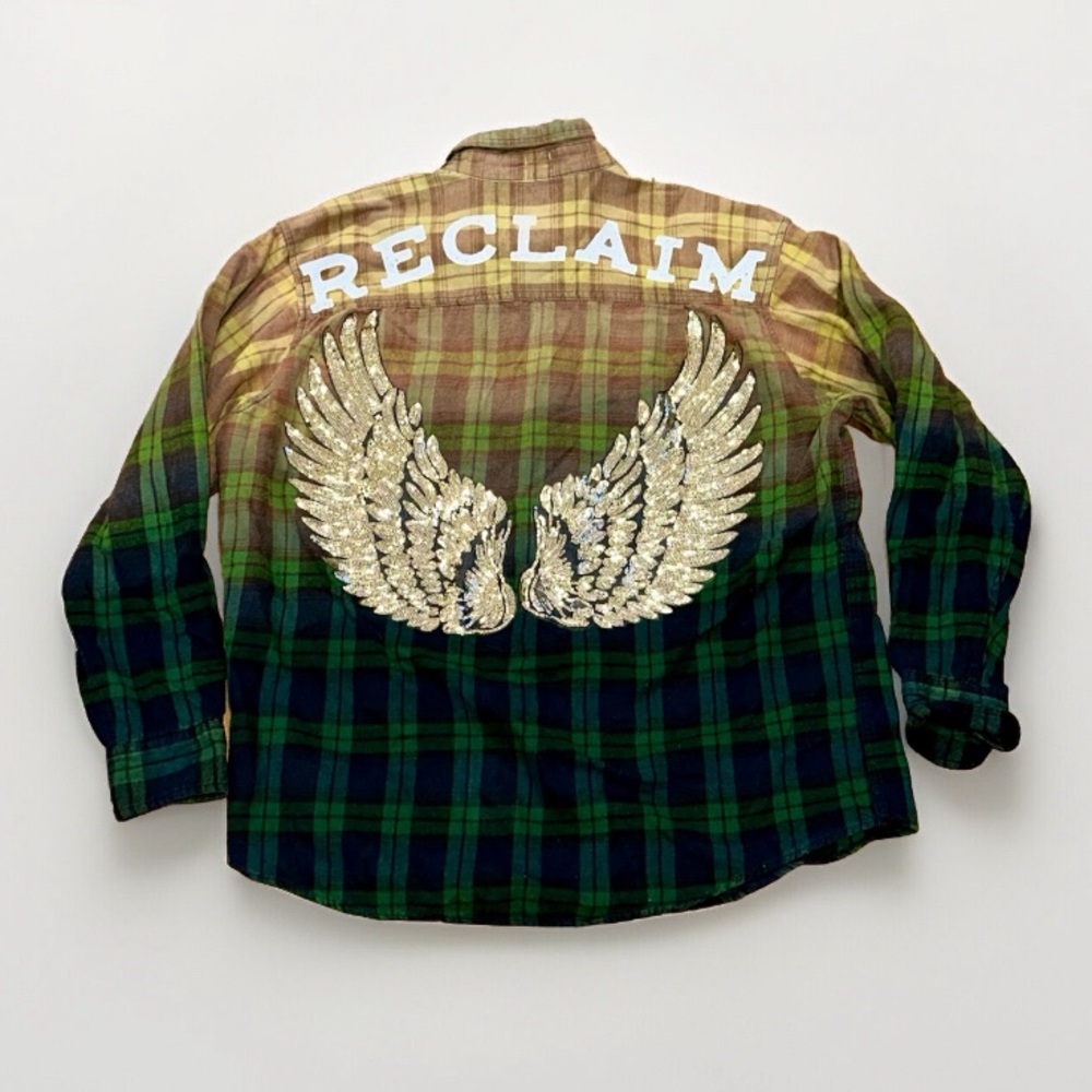 Handmade Ombré Plaid Flannel Shirt Reclaim Golden Wings